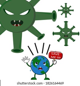 Vektorgrafik von Covid 19 VS Earth Cartoon-Zeichen