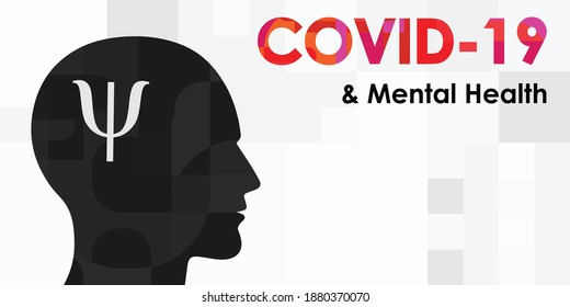 Vector Illustration Of Covid And Mental Health Banner With Human Head And Psychology Symbol