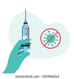 vector illustration of covid vaccination with hands holding injection