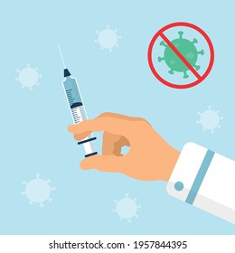 vector illustration of covid vaccination with hands holding injection