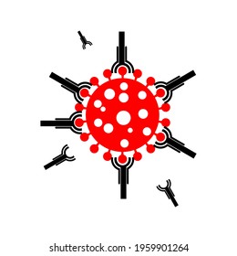 Vector illustration of COVID-19 antibody Symbols on white background,antibody capturing a virus substance.