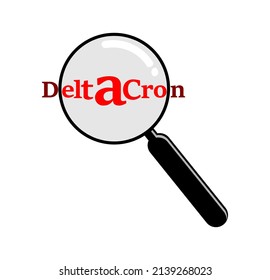 Vector illustration of Covid-19 corona deltacron symbol with magnifying glass on white background.