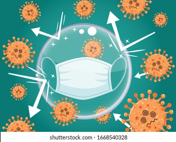 Vector illustration covid-19 corona virus. Concept wearing mask for protectcure corona virus