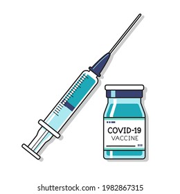 Vector illustration Covid-19 coronavirus vaccine vial and syringe for design.