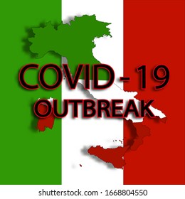 Vector Illustration Covid-19 with Italy map with national flag,Coronavirus sign with Country border map flag.Outbreak in Italy warning banner in flat design.