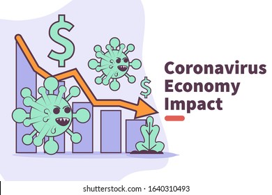 vector illustration covid-19 or novel coronavirus 2019-nCoV impact global economy. corona virus make down economy. chart economy down. wuhan china stop business down. 