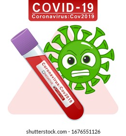 Vector illustration of Covid-19 positive test tube with Coronavirus