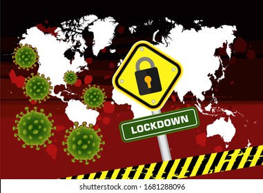 Vector illustration of COVID-19 Quarantine lockdown country. quarantine campaign to prevent spread of COVID-19 Corona virus outbreak. stop coronavirus with world map concept.