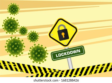 Vector illustration of COVID-19 Quarantine lockdown country. quarantine campaign to prevent spread of COVID-19 Corona virus outbreak. stop coronavirus concept on yellow background.