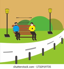 Vector illustration of Covid-19 safe distance in a public place to be protected