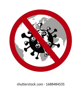 vector illustration covid-19 stop sign with maps, corona virus stop sign with global maps