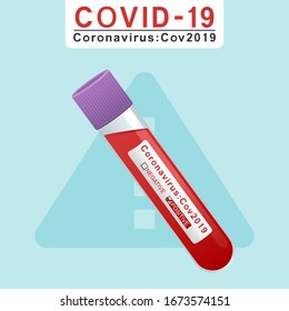 Vector illustration of Covid-19 test tube with positive result