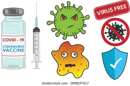 Vector Illustration of Covid-19 Vaccine, Injection, Coronavirus. Flat Vector Design for Covid-19 Pandemic. 