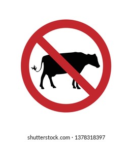 Vector illustration of cow ban mark on a white background. Symbol of animal, vegetarian, vegan, no meat, no beef.