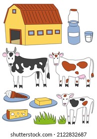 Vector illustration of a cow, a bull, a calf. Colorful image, isolated on white background. Educational use. Children's art. Idea for exercise book.