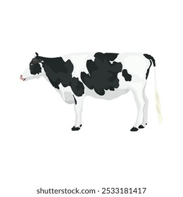 Vector illustration of cow in cartoon flat style. Cattle domestic animals farming. Black and white colors. Cattle breeding and stock raising Farming today