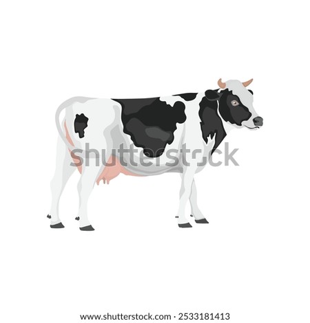 Vector illustration of cow in cartoon flat style. Cattle domestic animals farming. Black and white colors. Cattle breeding and stock raising Farming today