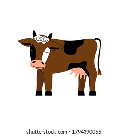 Vector illustration of a cow. Cute flat style cow. Farm brown cow