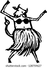 Vector illustration of a cow dancing