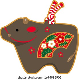 Vector illustration of a cow with an edge line ornament #02
