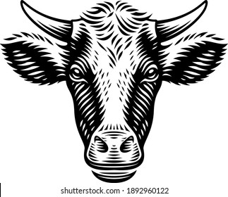 A vector illustration of a cow in engraving style on white background