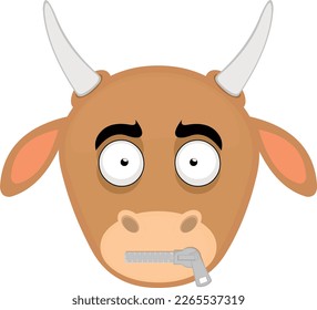 vector illustration cow face cartoon with a zipper in his mouth