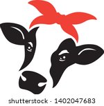 Vector illustration of a cow face and head with red bandana.