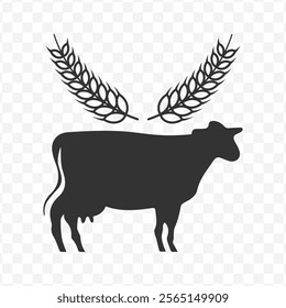 Vector illustration of cow icon in dark color and transparent background(PNG).