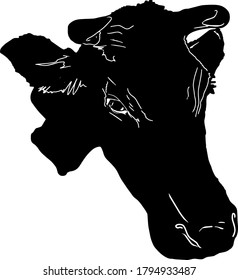 Ilustración de una vaca en fila, aislada en un fondo blanco. Logotipo para imprimir en ropa, embalaje, blanco para diseñadores, agricultores y restaurantes de carne