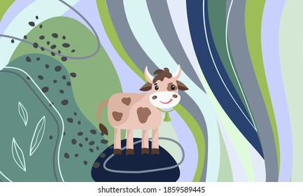 Vector illustration of cow in the meadow. Vector.