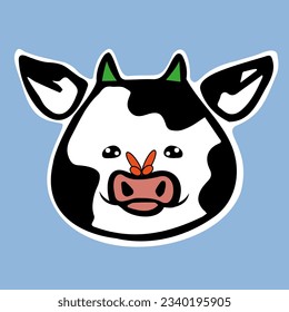 vector illustration of a cow muzzle and a butterfly, in the form of a sticker, with a sense of joy