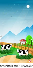 Vector illustration cow on farm