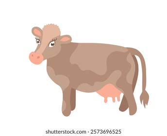 vector illustration with a cow. cow on white isolated background in flat style. side view. pictures of animals for kids.