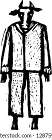 Vector illustration of a cow in pajamas