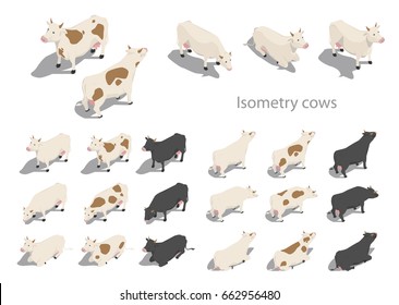 Vector illustration of a cow set, cattle. Icon for the website. Isometry.
