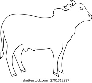 Ilustración vectorial de una vaca, dibujo de líneas simples con líneas gruesas.