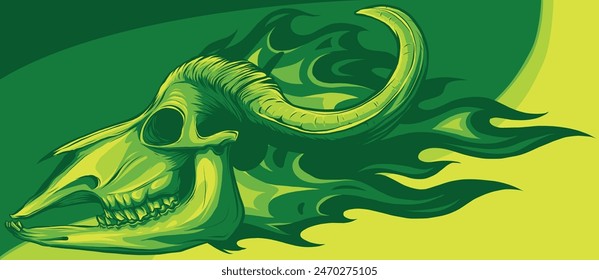 vector illustration of cow skull with flames