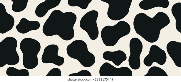 Vector illustration. Cow texture pattern. Animal skin pattern. Spots of black color on a white background. Ideal for textile design, screensavers, covers, cards, invitations and posters.