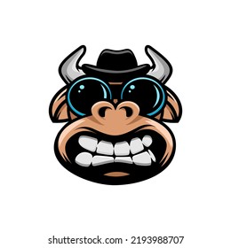 vector illustration of a cow wearing round glasses in a cowboy hat