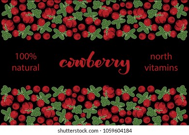 vector illustration of cowberry and leaf design with lettering cowberry background black and berry and text north vitamins 100% natural EPS10