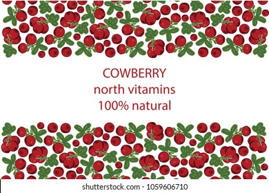 vector illustration of cowberry and leaf design with lettering cowberry background white and berry and text north vitamins for you 100% natural EPS10