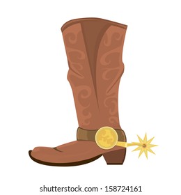 Vector illustration of cowboy boots with spoor isolated on white 