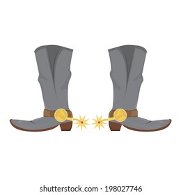 Vector illustration of cowboy boots with spoor isolated on white