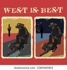 Vector illustration of a Cowboy and a dog in the EPS10 version format