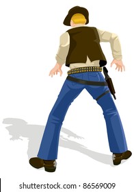 Vector Illustration Of A Cowboy In Duel Position