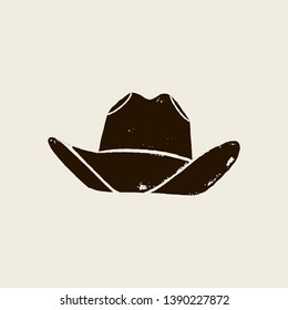 Vector illustration of cowboy hat. Hat silhouette in vintage style , grunge effect. Elements of the wild West for the design of posters, postcards, lettering, prints for t-shirts.