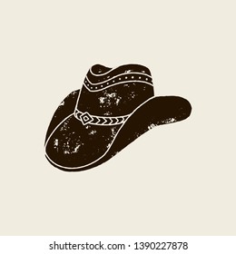 Vector illustration of cowboy hat. Hat silhouette in vintage style , grunge effect in separate layers. Elements of the wild West for the design of posters, postcards, lettering, prints for t-shirts.