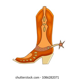 Vector illustration of a cowboy leather boot. Cartoon style. Wild west theme.