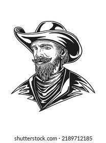 Vector Illustration of cowboy in monochrome vintage style