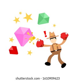 vector illustration cowboy punch luzury jewelry diamond flat design cartoon style